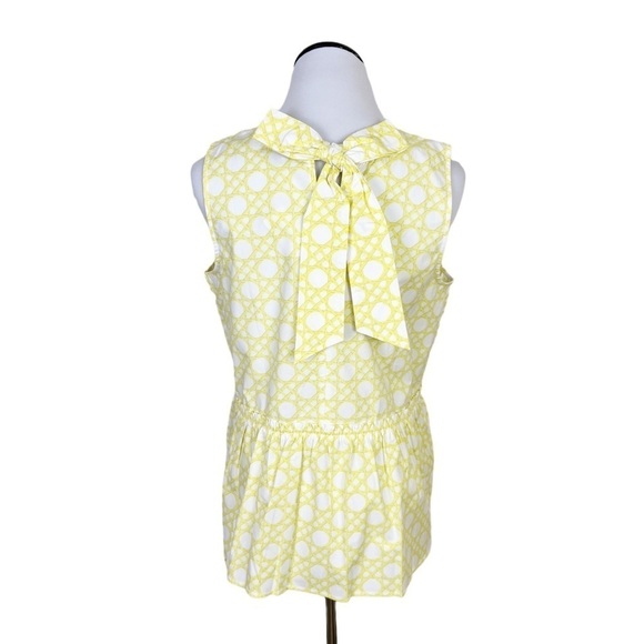 NWT Ann Taylor Rattan Print Peplum Top Small Tie Back Sleeveless Yellow White - Picture 3 of 7